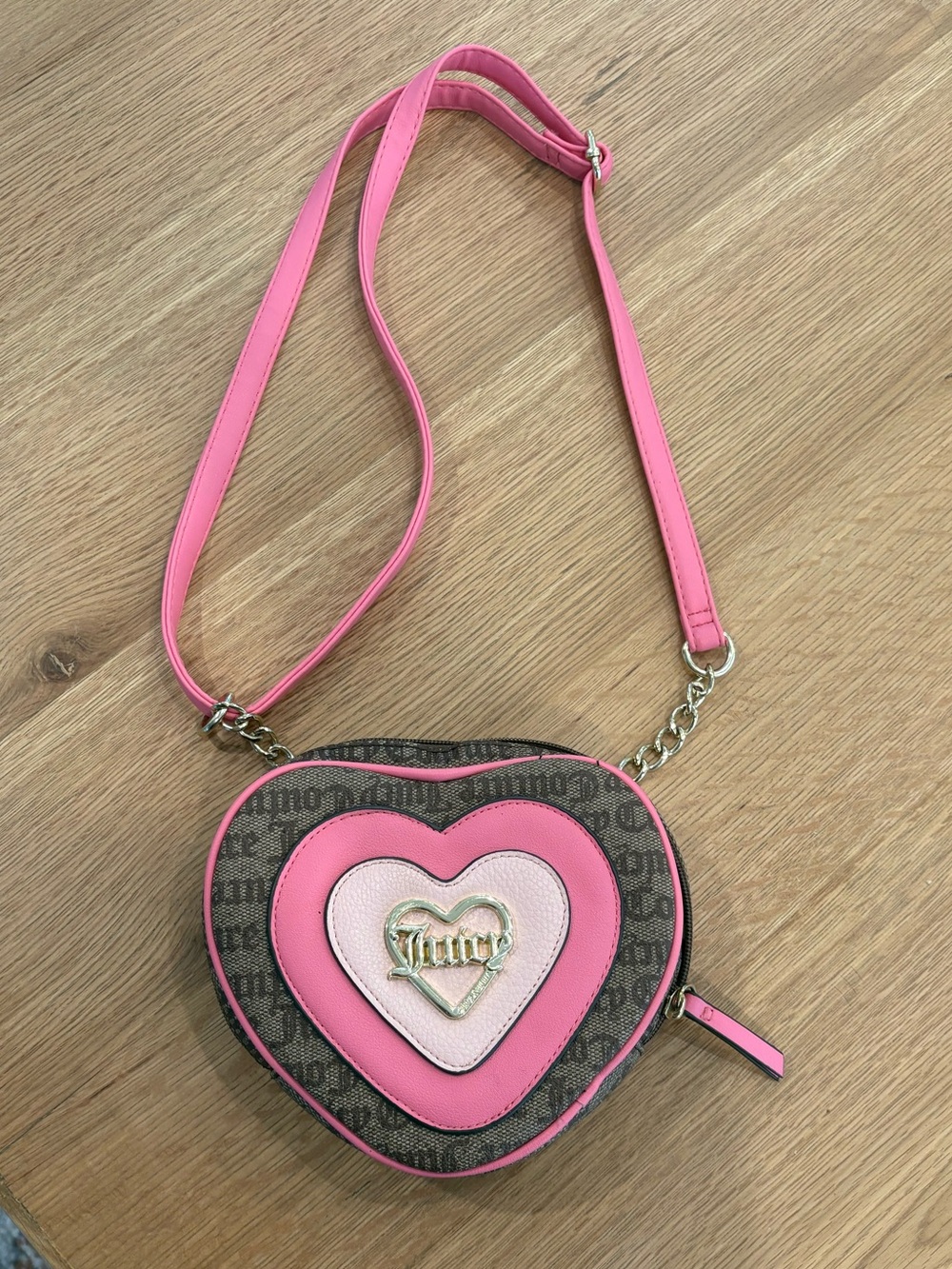 Juicy Couture Brown and Pink Heart Crossbody Bag